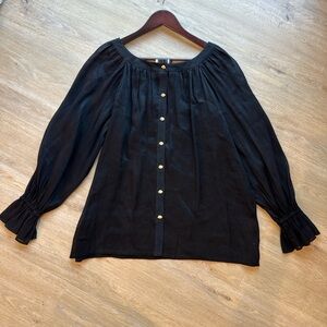 NWT Aje Black Button-Up Blouse with Gold Accents